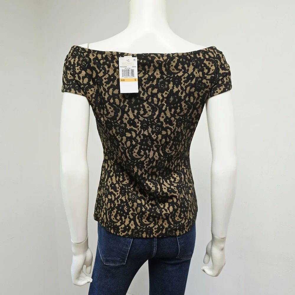Michael Michael Kors Off Shoulder Top Size S Jacquard Lace Cutout Cap Sleeve NWT